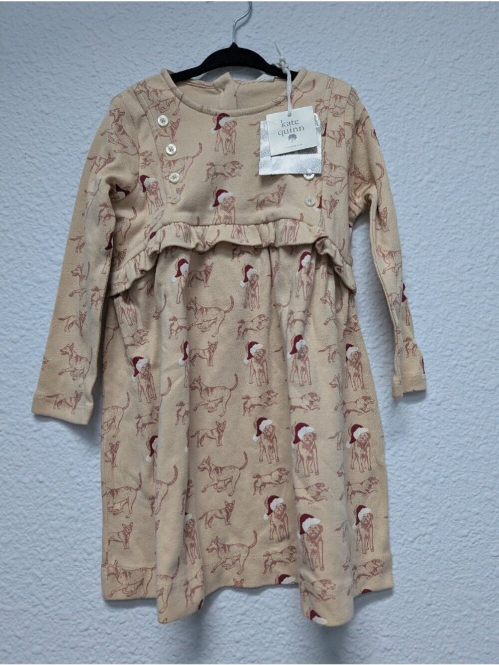 Kate Quinn Organic Cotton Button Yoke Dress Santa Mutts Christmas 3T Dogs